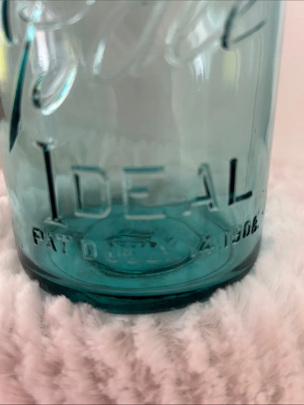 Ball Ideal Blue Glass with Wire Bail Pat July 1908 Quart
